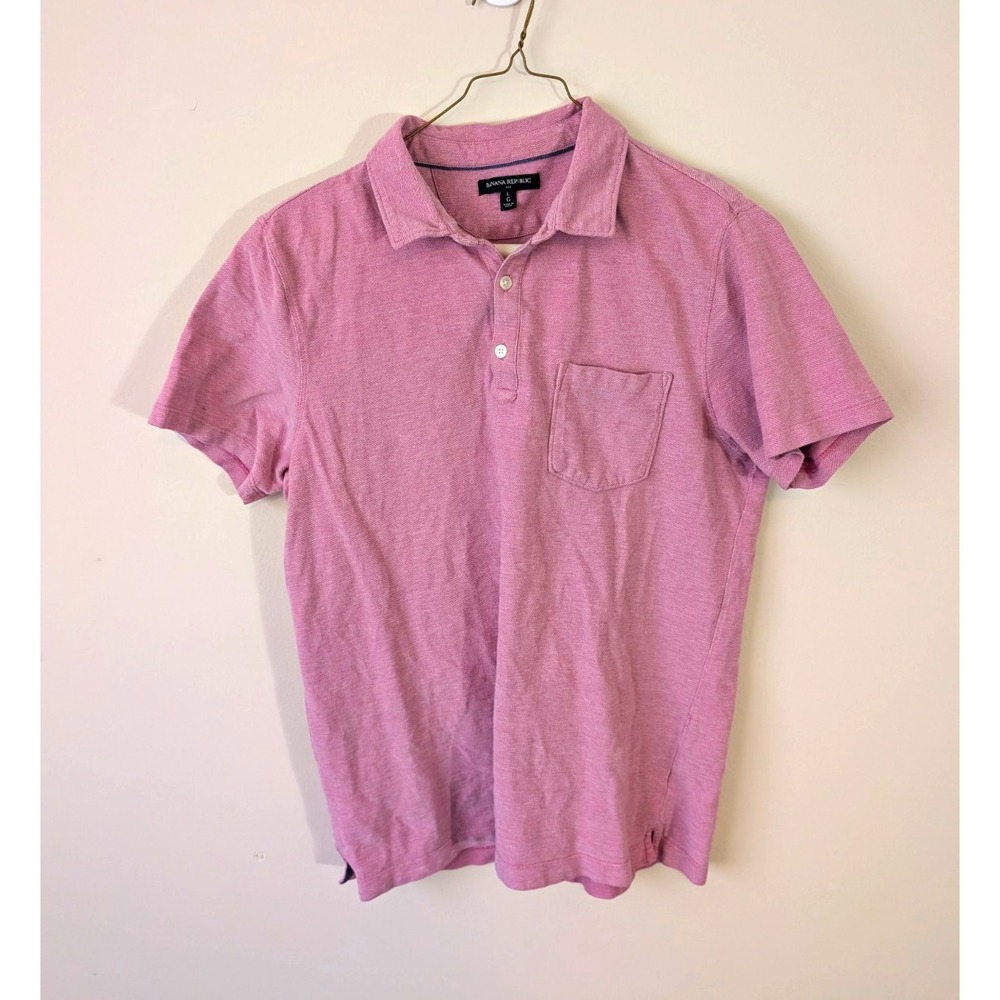 Banana Republic Polo Shirt Mens L Pink Short Sleeve Solid Collared Pocket